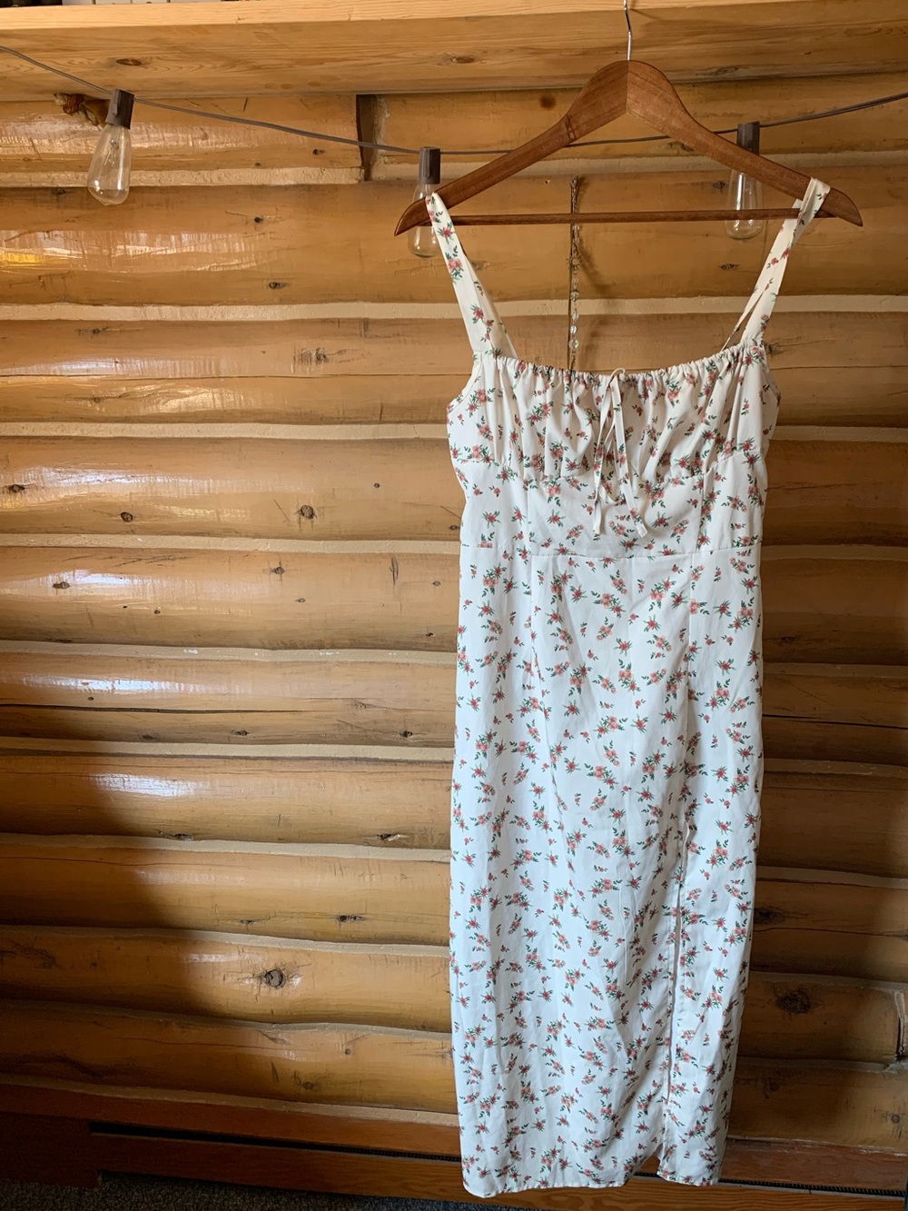White Floral Midi Sundress with Tiny Rose Print